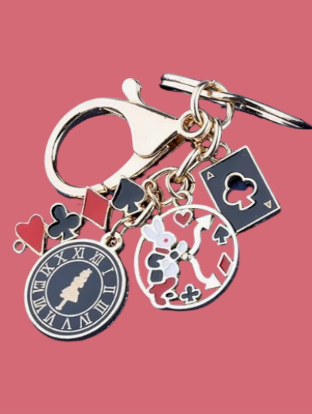 Gold-Tone Alice in Wonderland Charm Keychain  With Gift Pouch